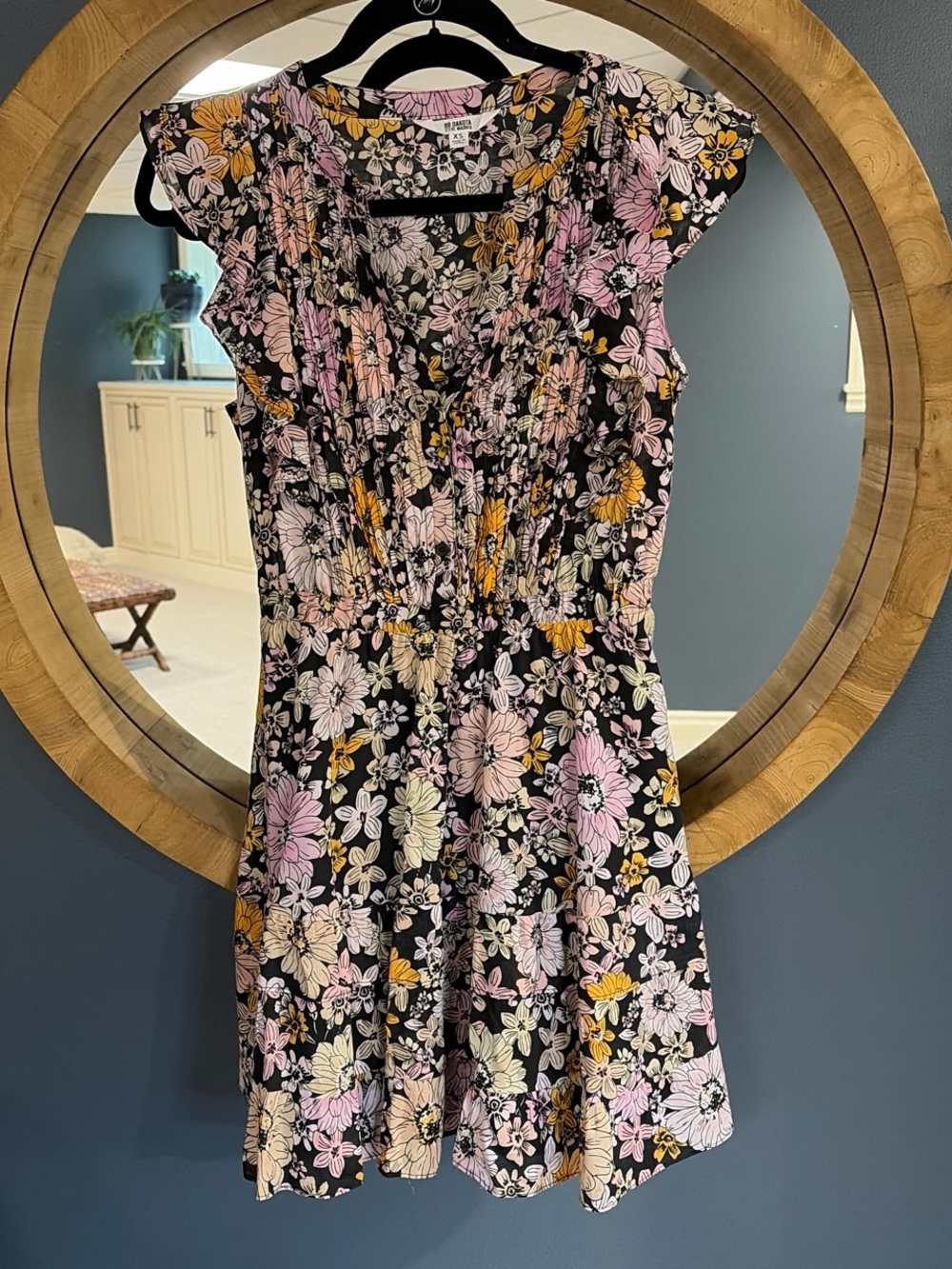 BB Dakota Steve Madden Black Floral Mini Dress with Pink & Yellow Blooms